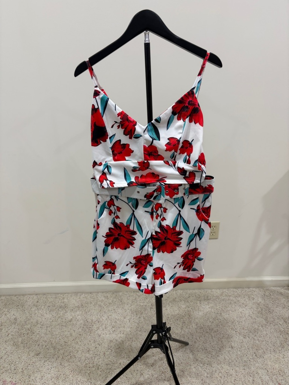 Floral Red & Teal two piece set outfit size large